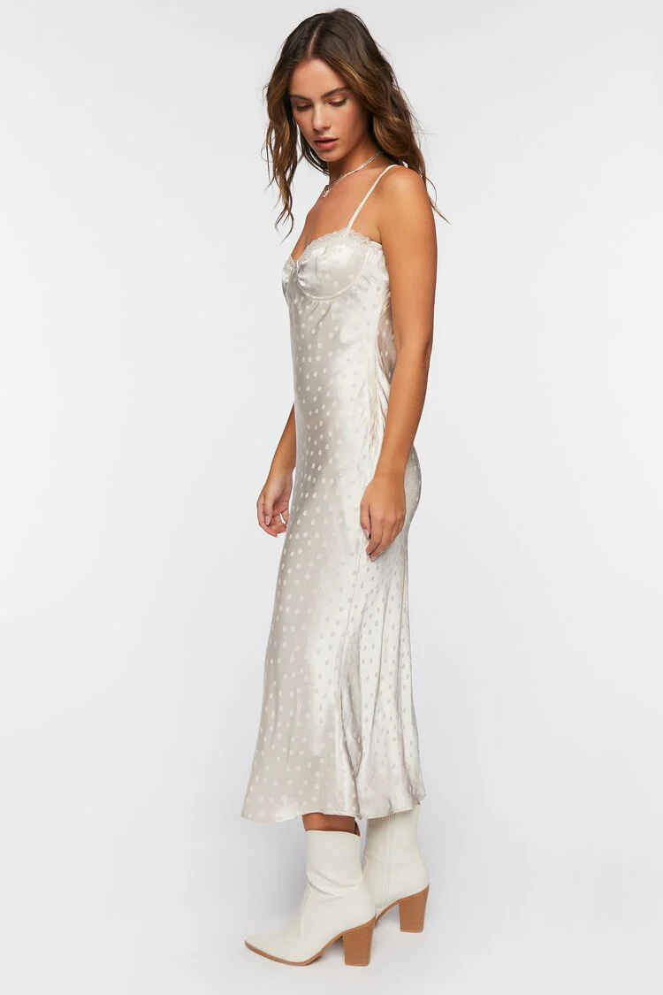 Satin Polka Dot Midi Slip Dress - Image 2