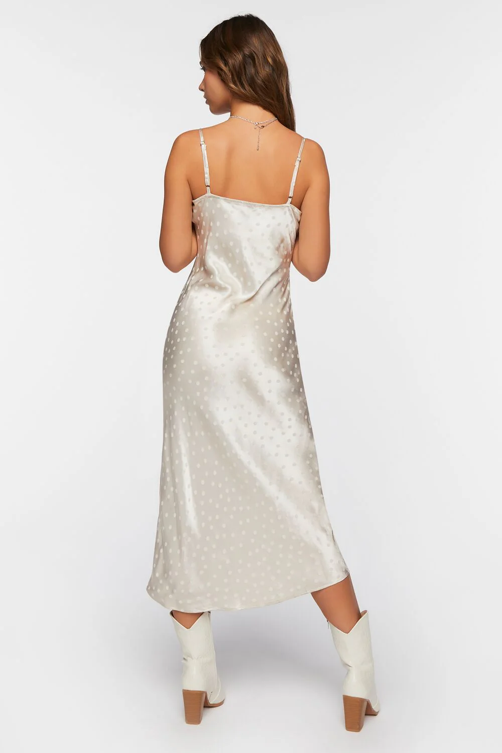 Satin Polka Dot Midi Slip Dress - Image 3