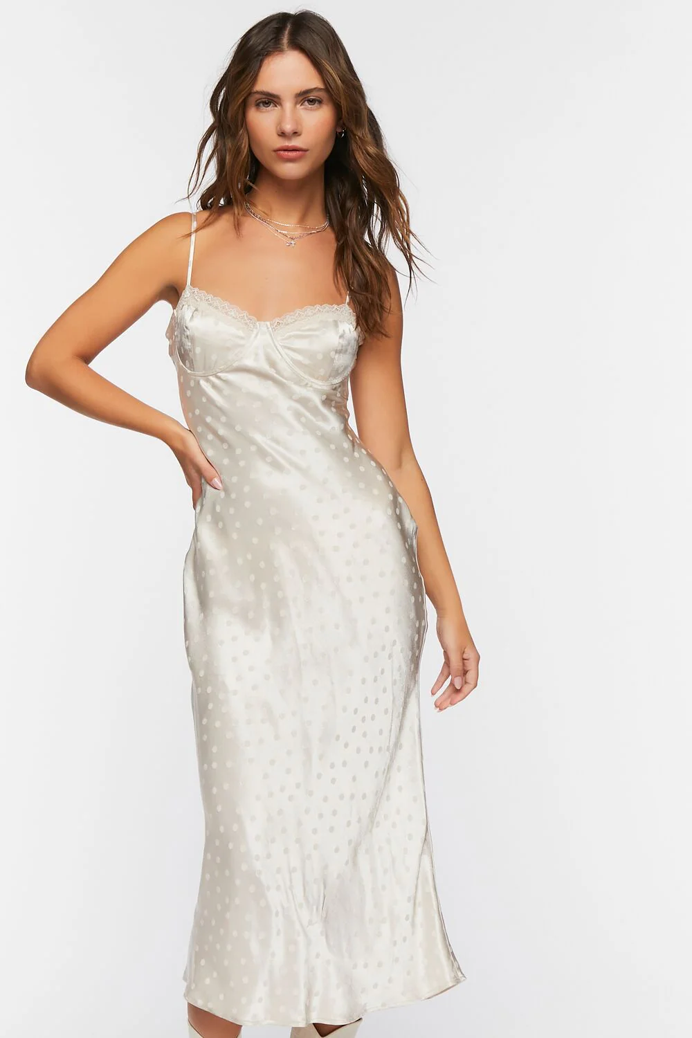 Satin Polka Dot Midi Slip Dress - Image 4