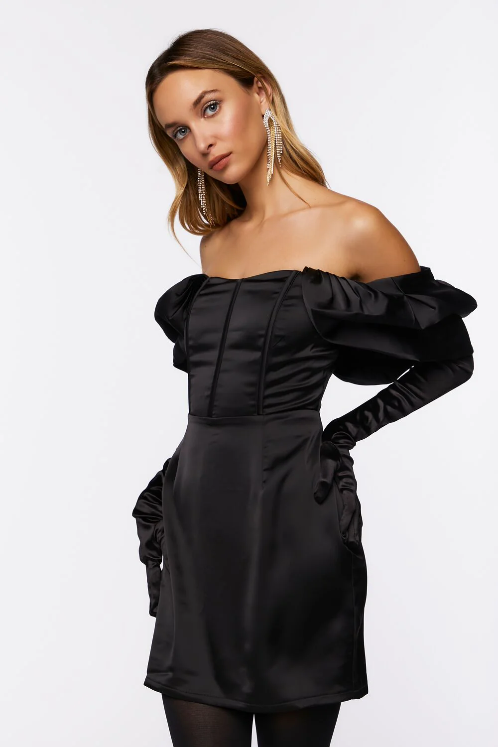 Satin Off-the-Shoulder Corset Dress - Image 2