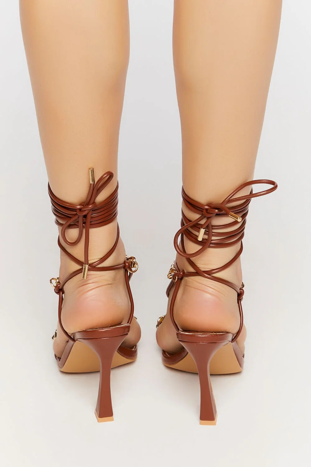 Faux Leather Strappy Chain Heels - Image 3