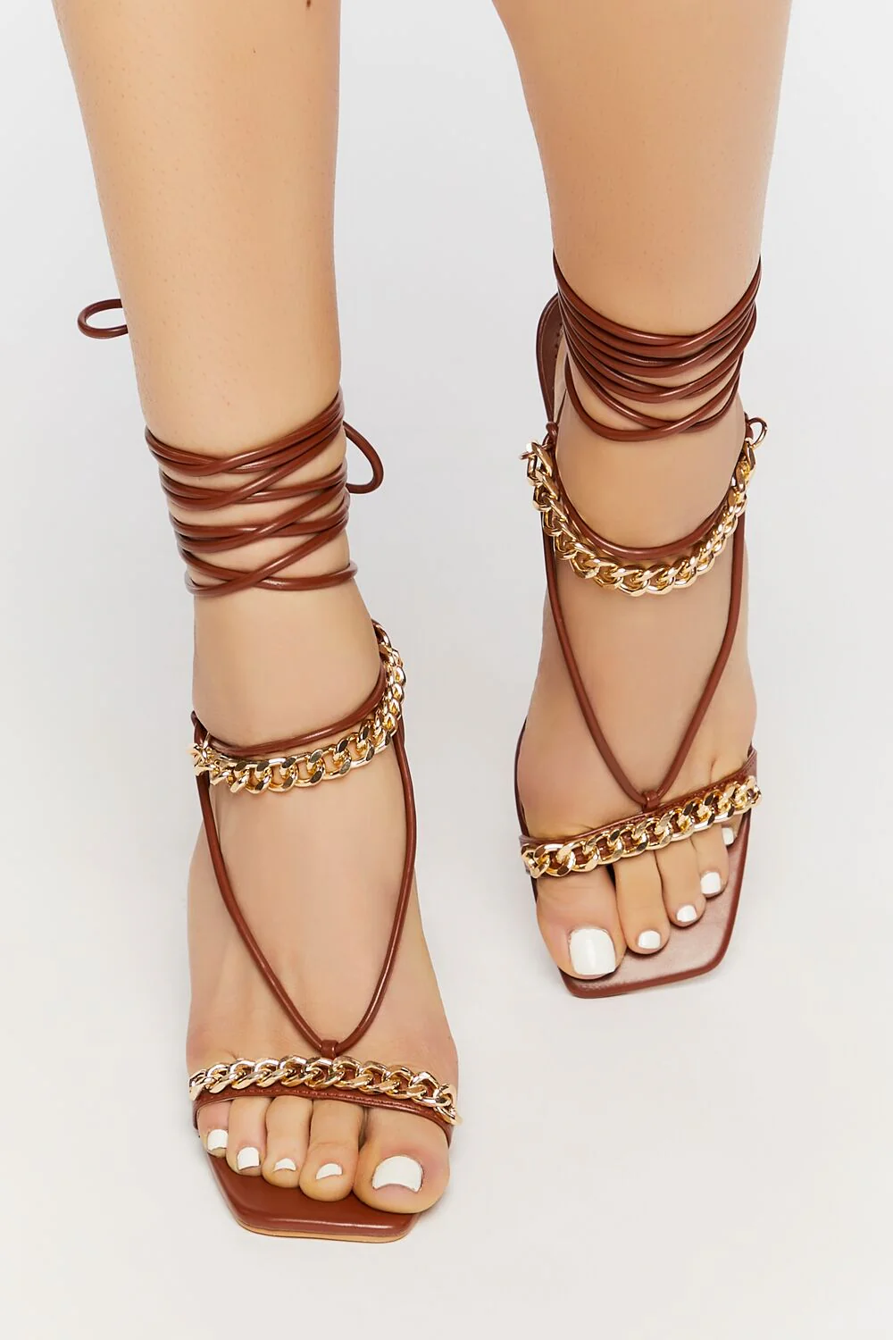 Faux Leather Strappy Chain Heels - Image 4