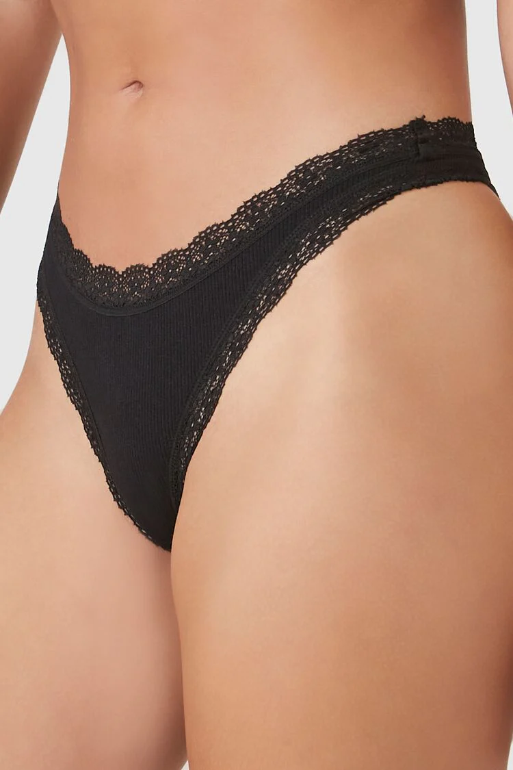 Seamless Lace-Trim Thong Panties - Image 3