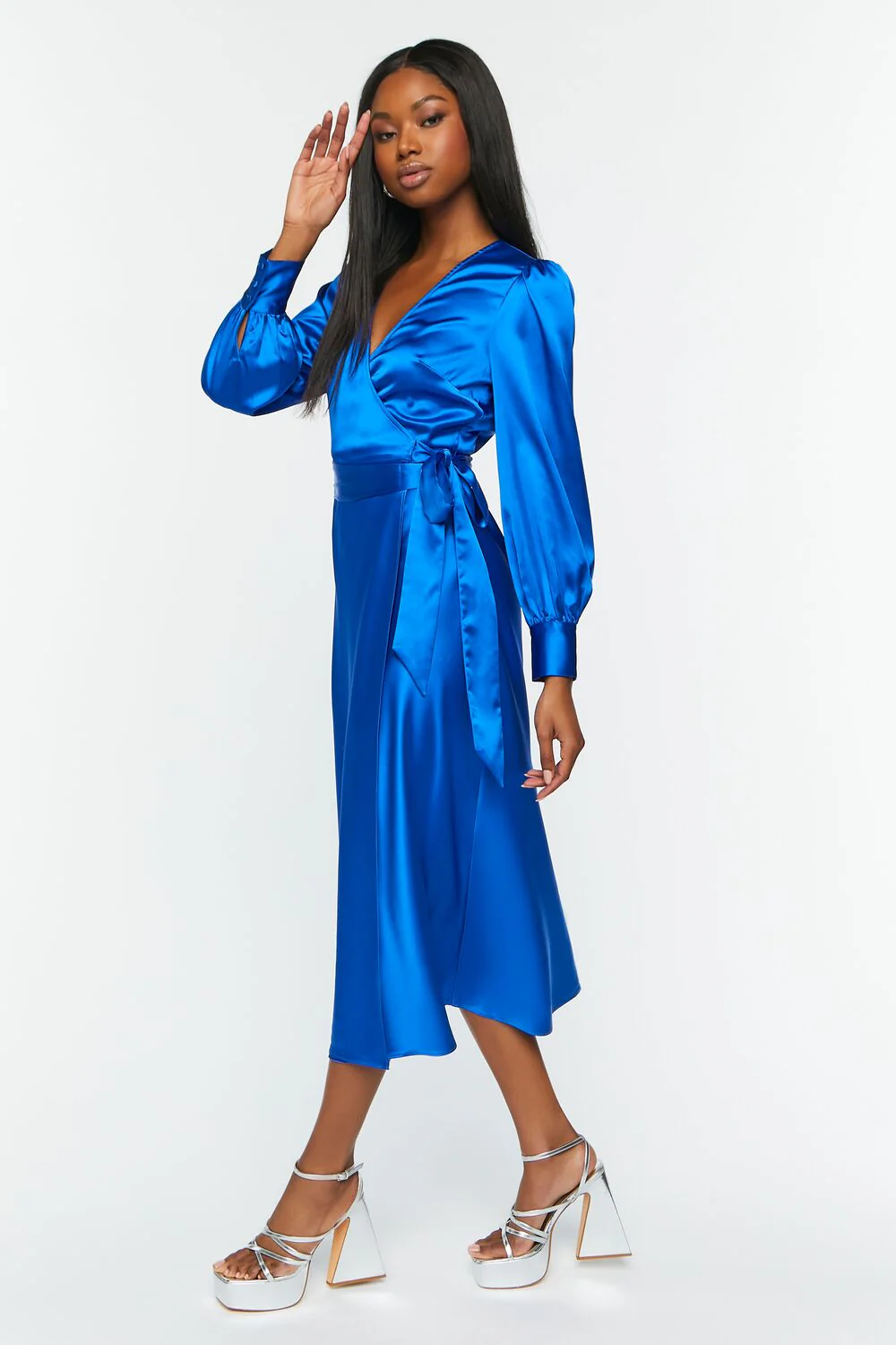 Satin Surplice Wrap Midi Dress - Image 2