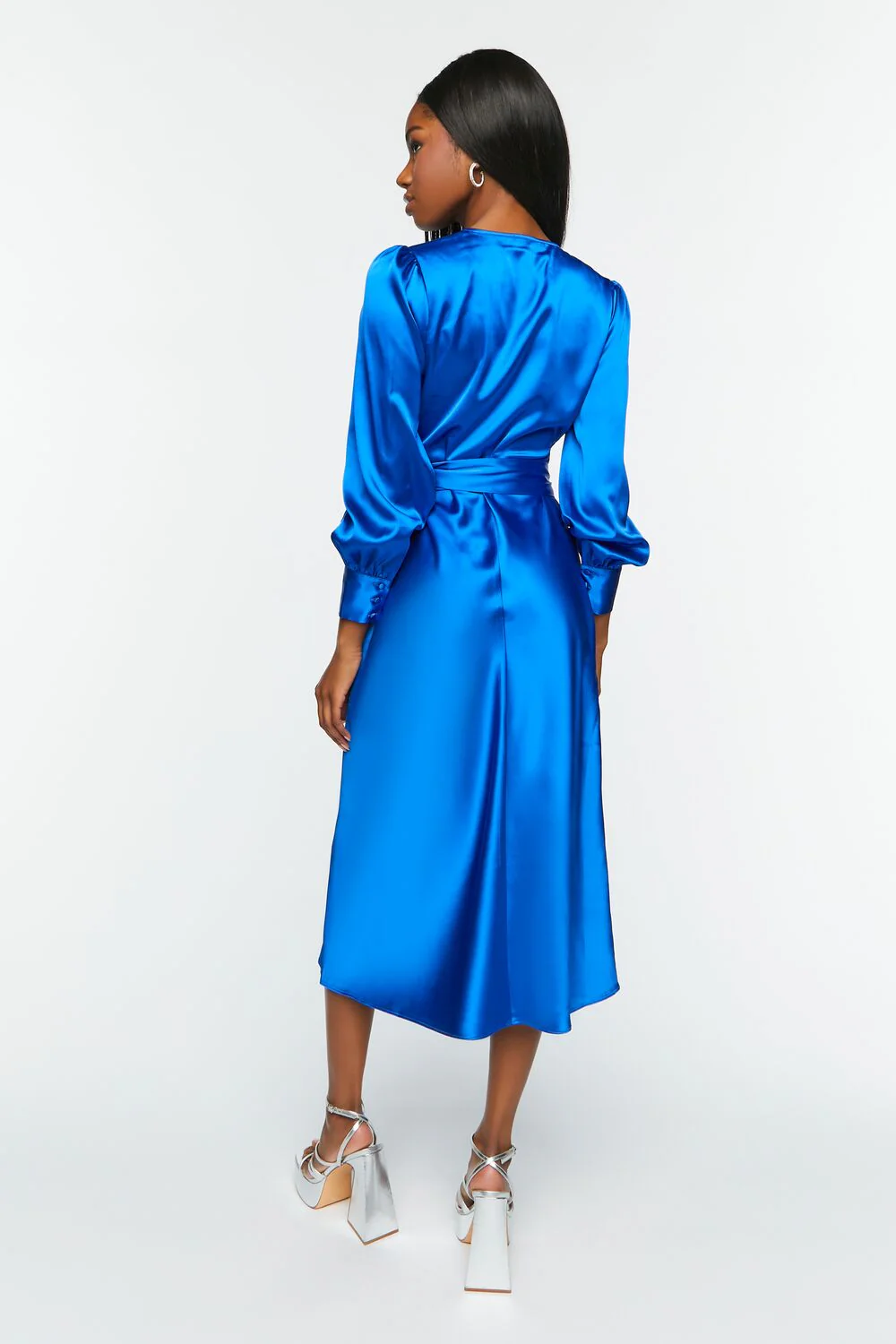 Satin Surplice Wrap Midi Dress - Image 3