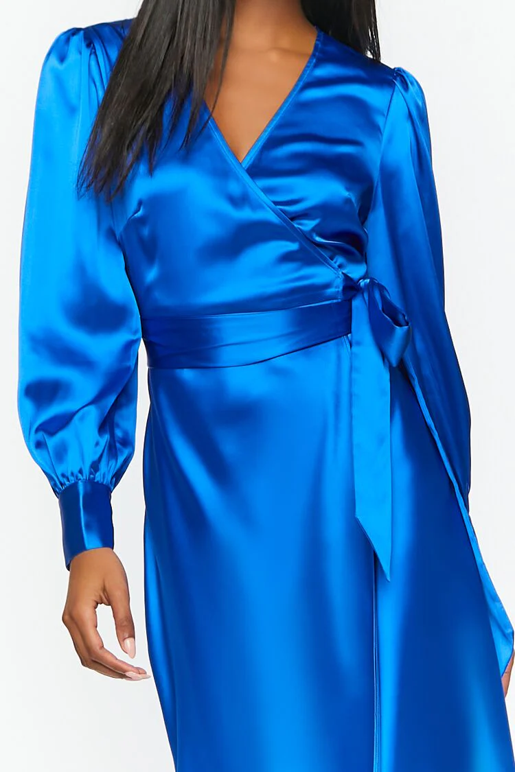 Satin Surplice Wrap Midi Dress - Image 5