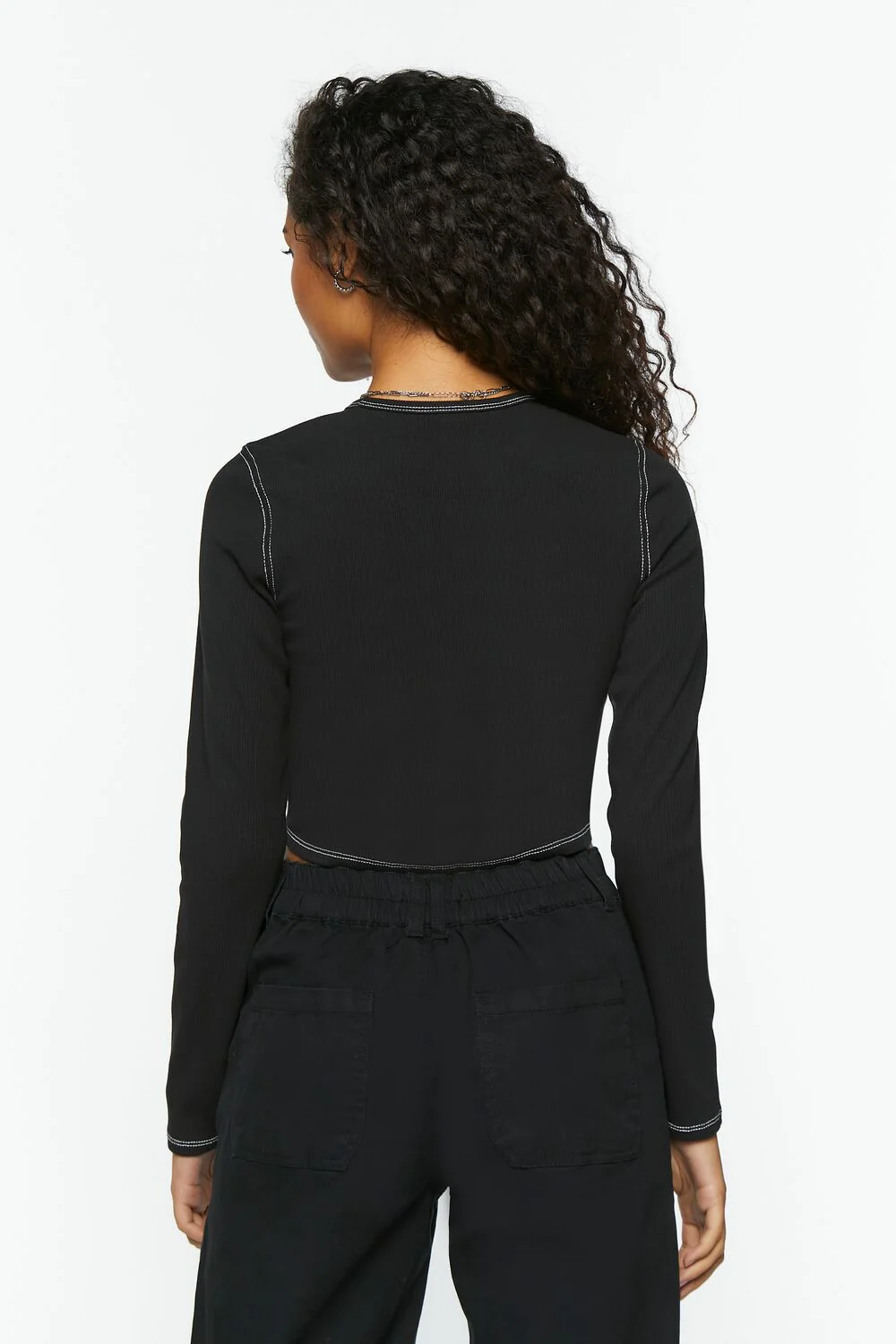 Bustier-Stitched Long-Sleeve Top - Image 3