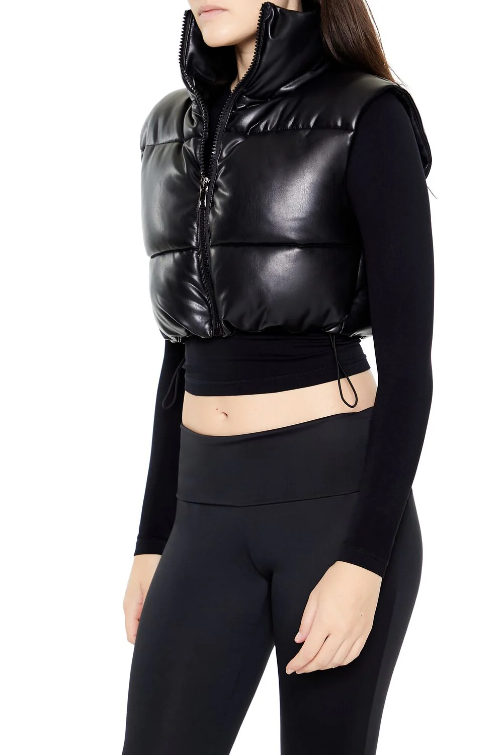 Quilted Faux Leather Cropped Vest - Image 4