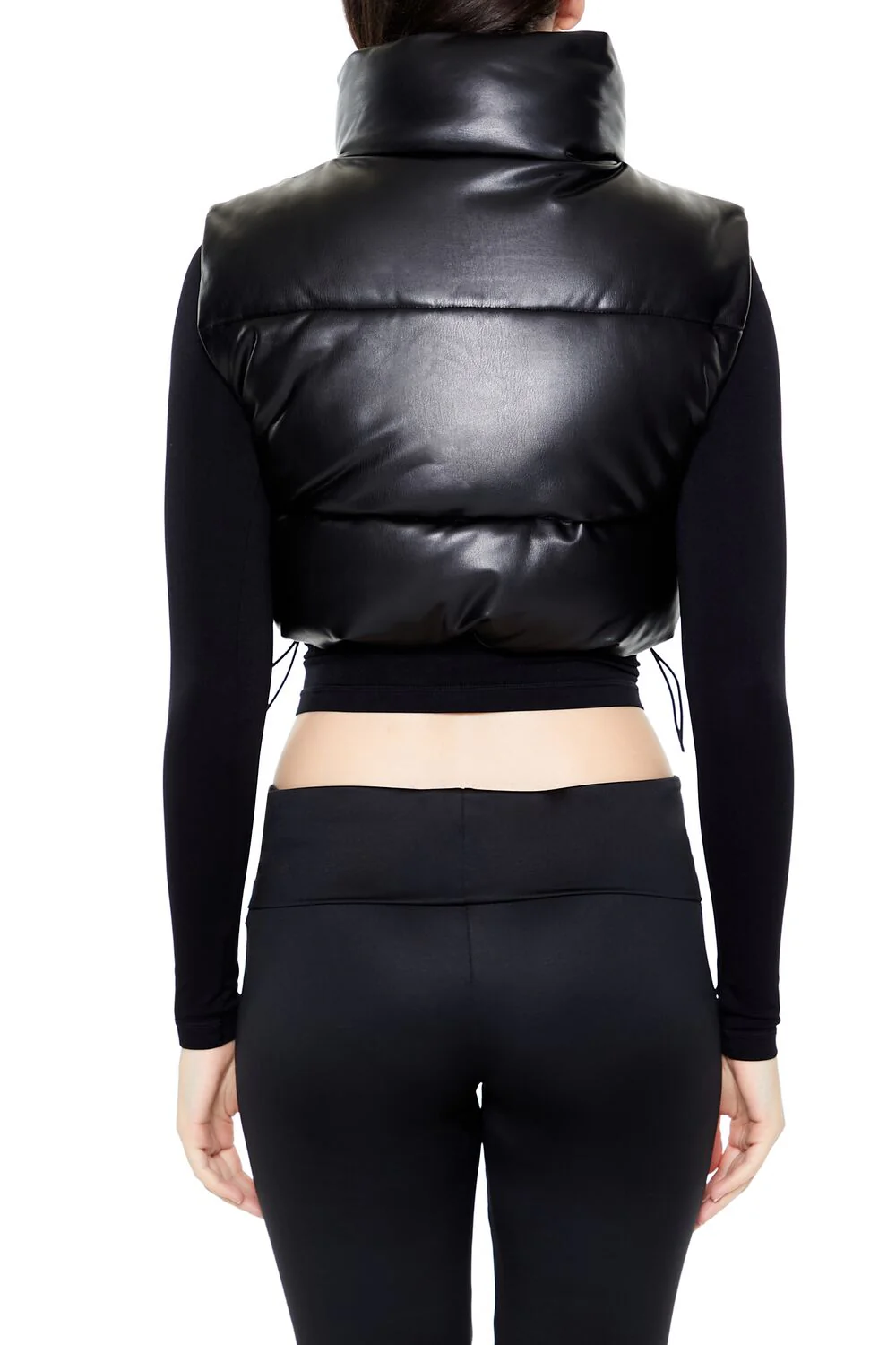 Quilted Faux Leather Cropped Vest - Image 5