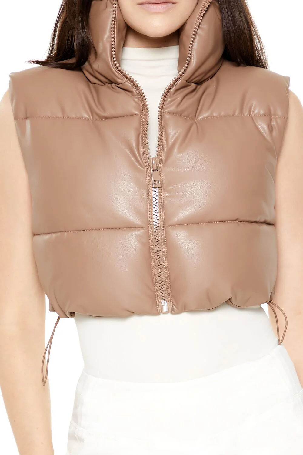 Quilted Faux Leather Cropped Vest - Image 8