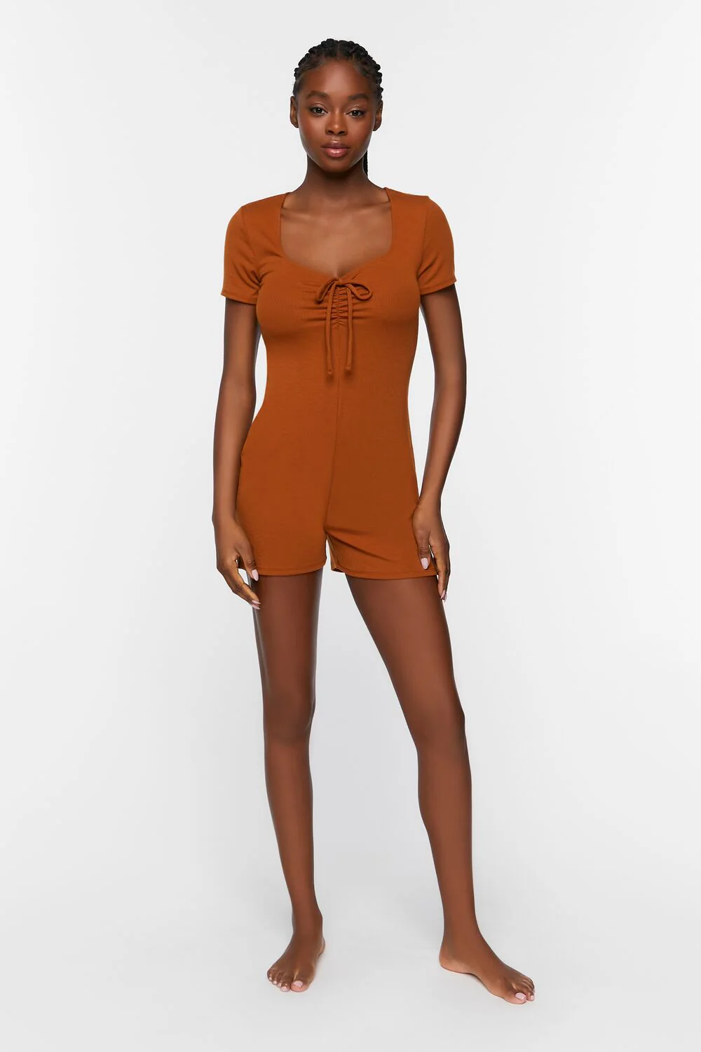 Ruched Drawstring Lounge Romper - Image 4