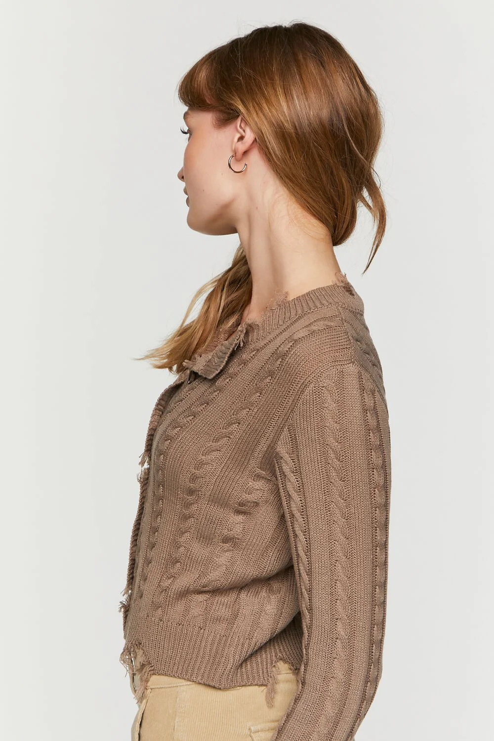 Distressed Cable Knit Cardigan Sweater - Image 2