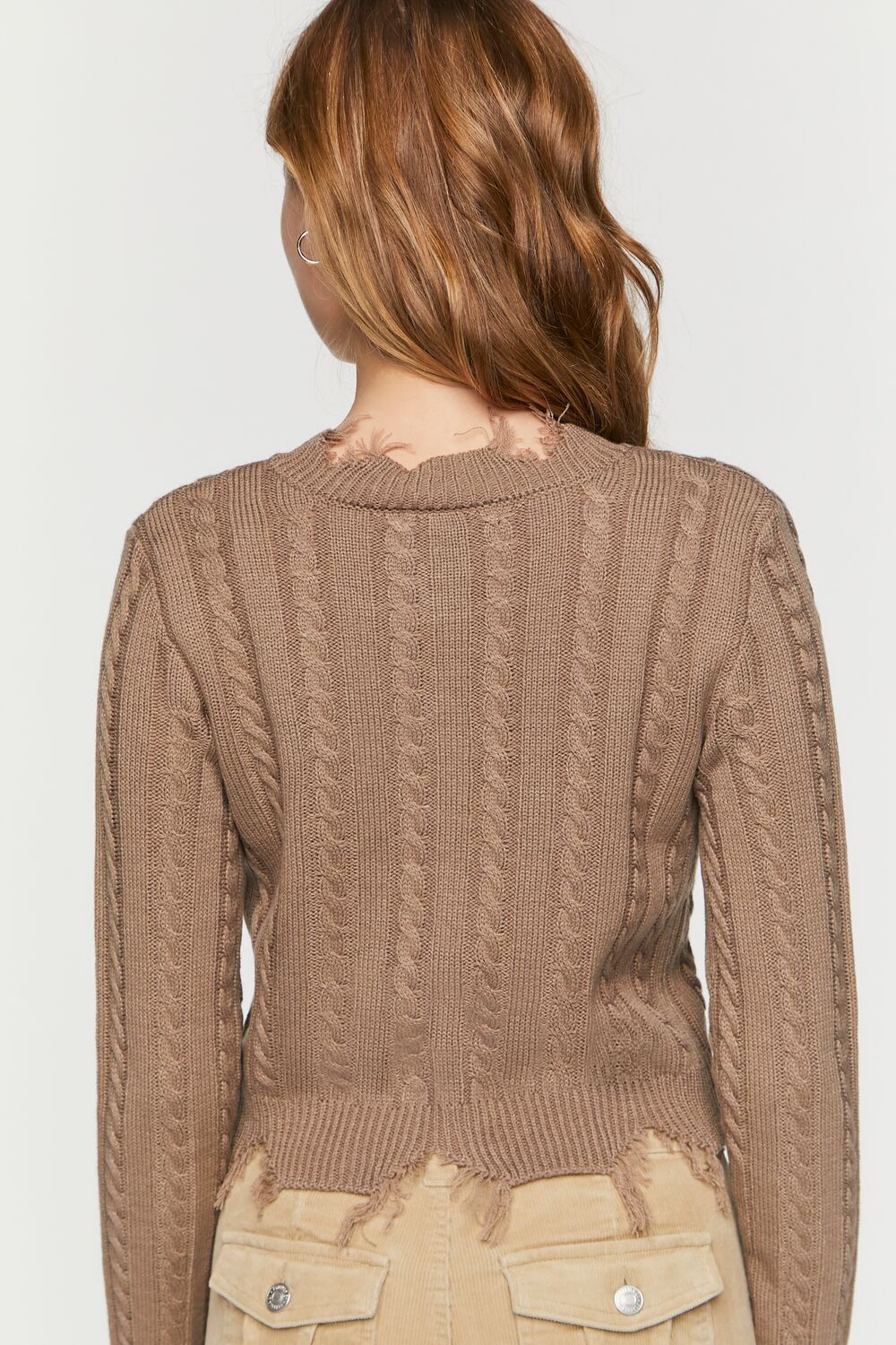 Distressed Cable Knit Cardigan Sweater - Image 3