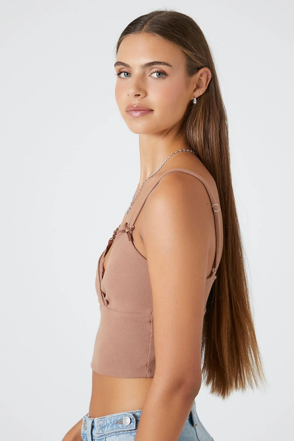 Lace-Trim Surplice Cropped Cami - Image 2