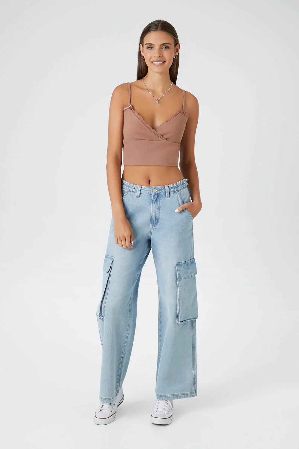 Lace-Trim Surplice Cropped Cami - Image 4