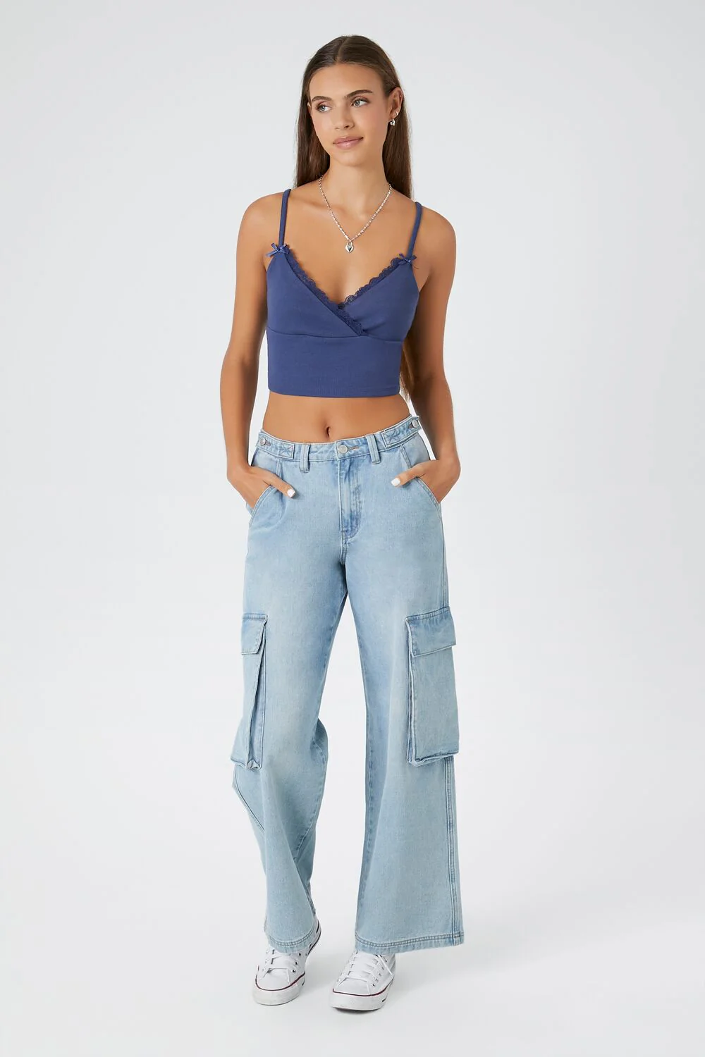 Lace-Trim Surplice Cropped Cami - Image 9