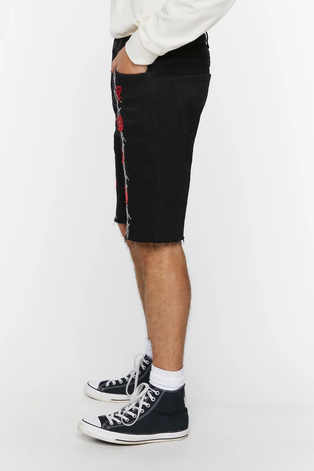 Embroidered Wire & Roses Denim Shorts - Image 3