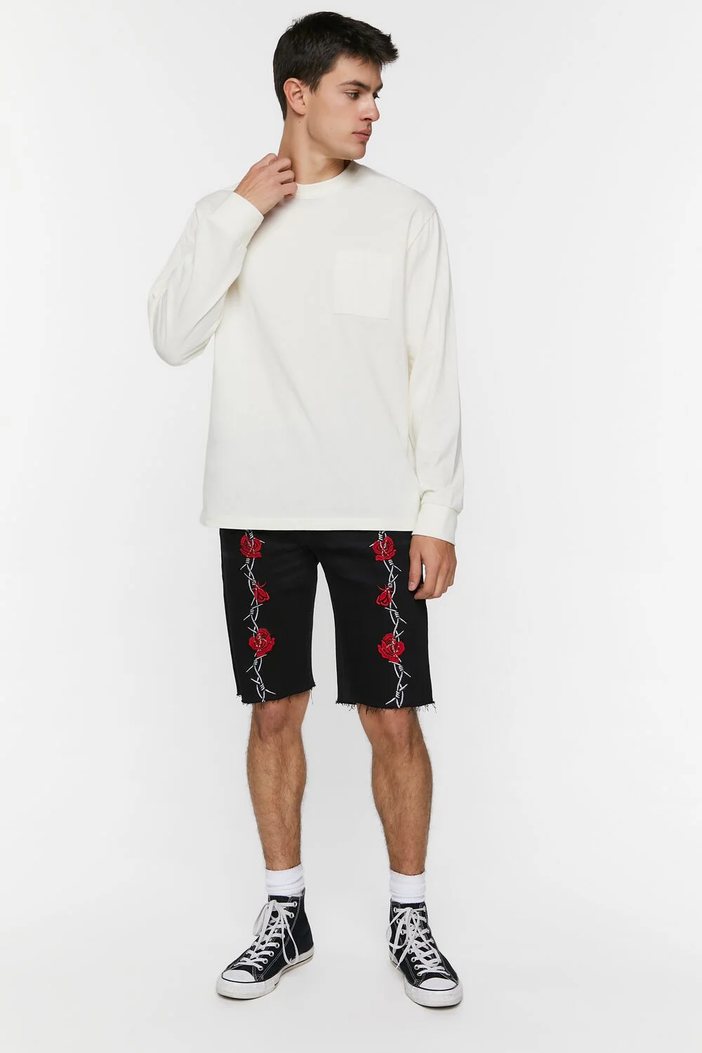 Embroidered Wire & Roses Denim Shorts - Image 5