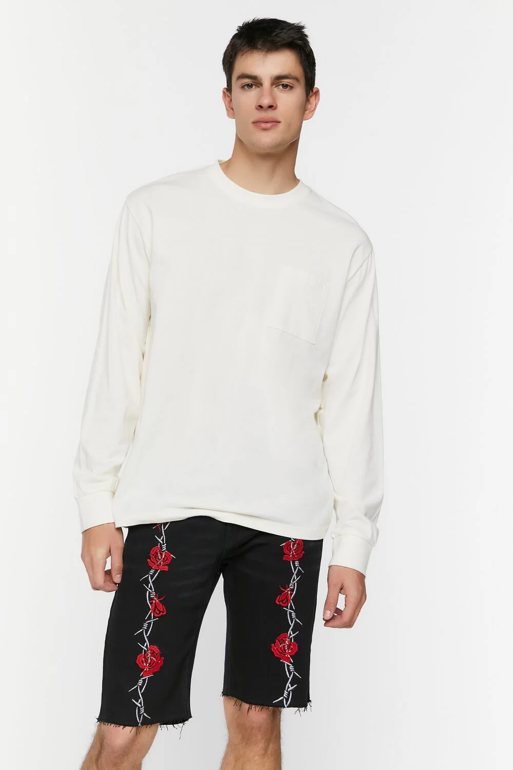 Embroidered Wire & Roses Denim Shorts - Image 6