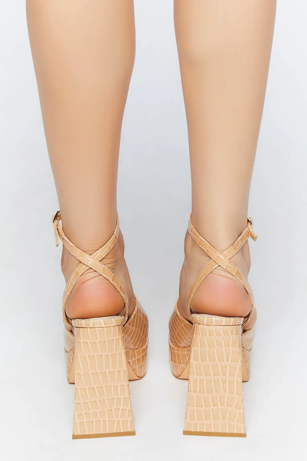 Faux Croc Platform Flare Heels - Image 7