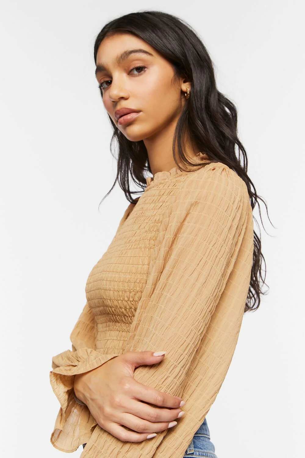 Smocked Peasant-Sleeve Top - Image 2