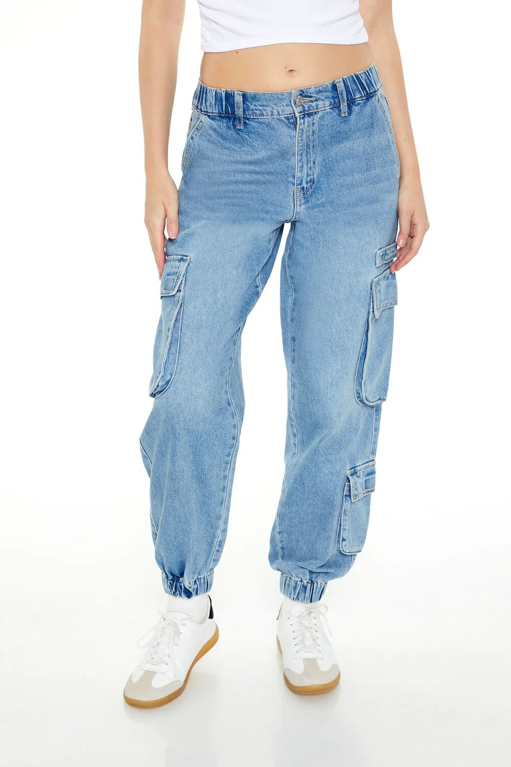 Mid-Rise Denim Cargo Joggers - Image 2