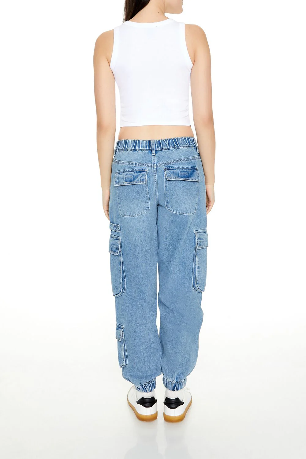 Mid-Rise Denim Cargo Joggers - Image 4