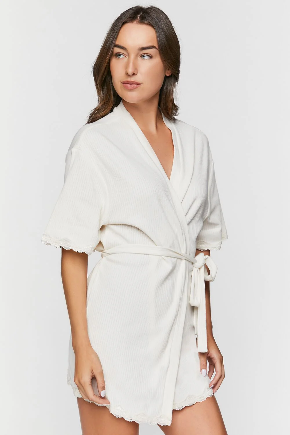 Scalloped-Trim Ribbed Lingerie Robe - Image 2