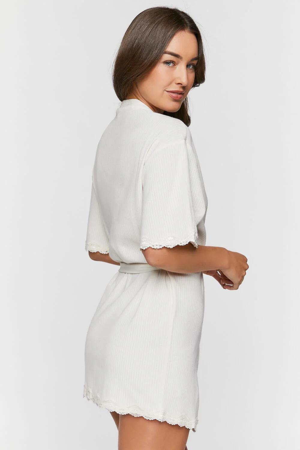Scalloped-Trim Ribbed Lingerie Robe - Image 3