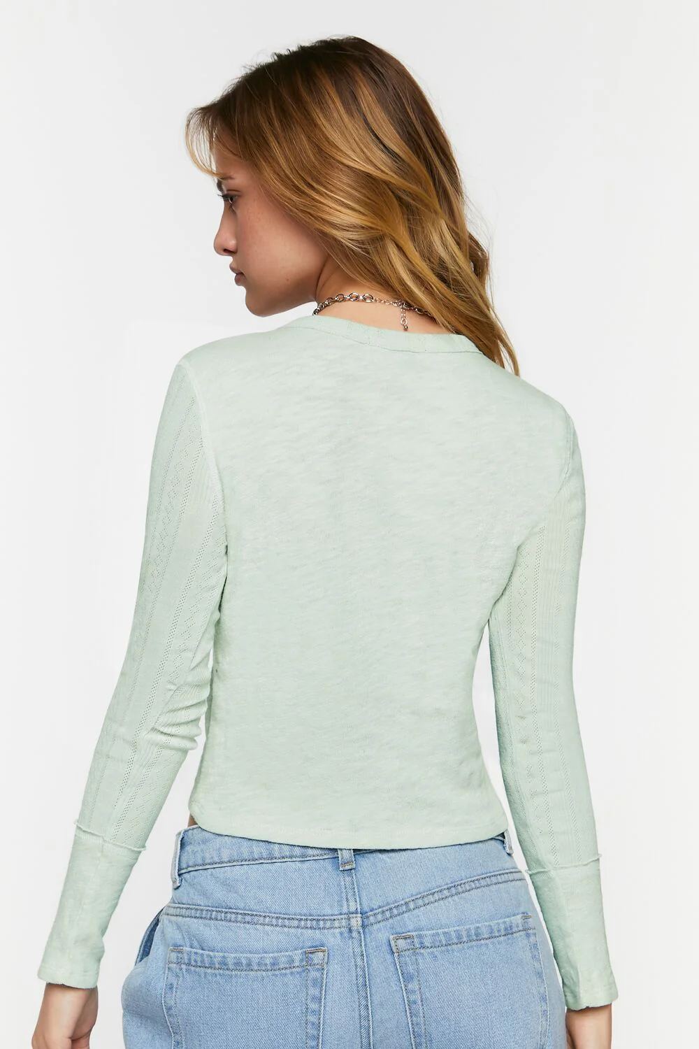 Pointelle Long-Sleeve Crop Top - Image 3