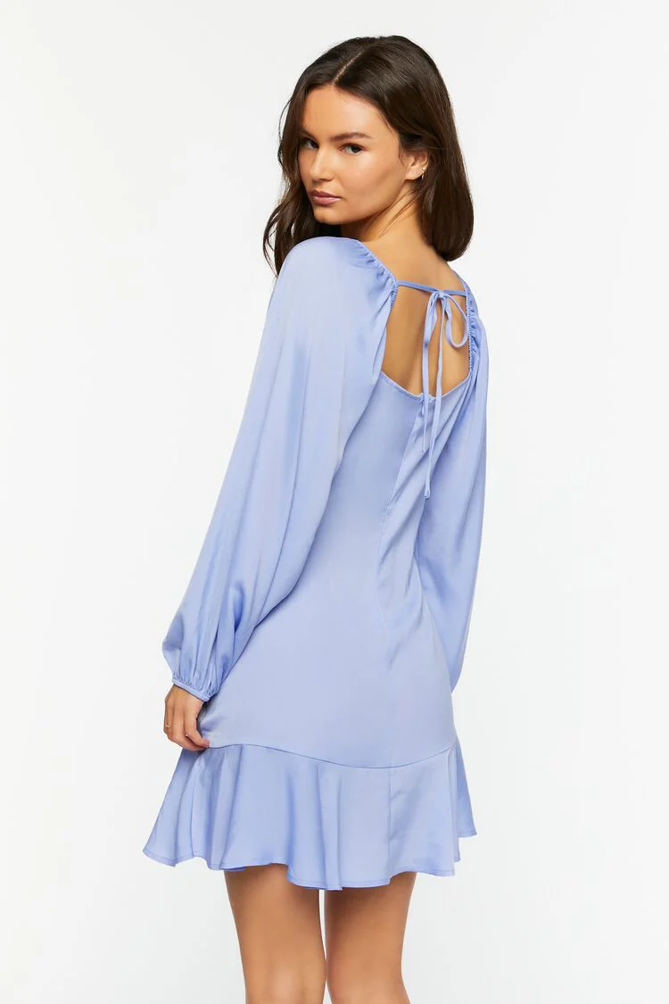 Satin Pintucked Flounce Mini Dress - Image 3