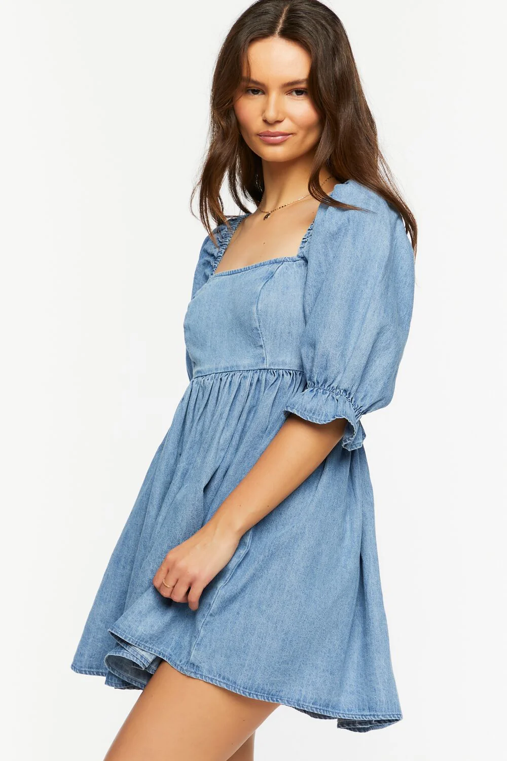Denim Babydoll Mini Dress - Image 3