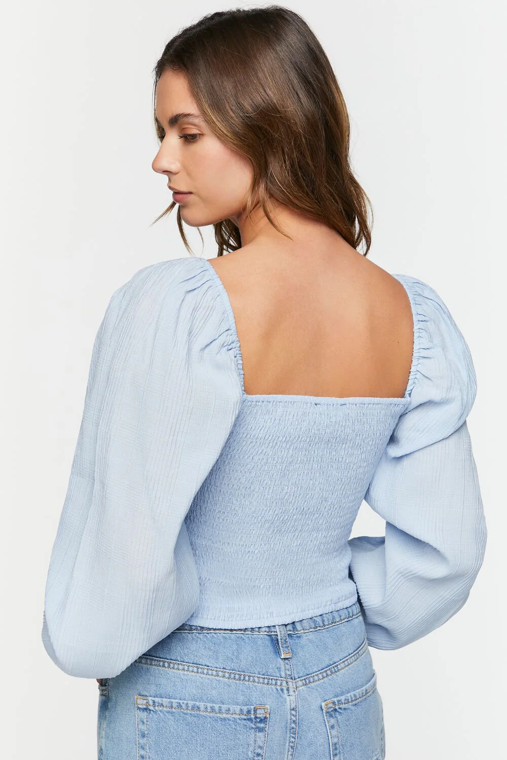 Puff-Sleeve Smocked Crop Top - Image 3
