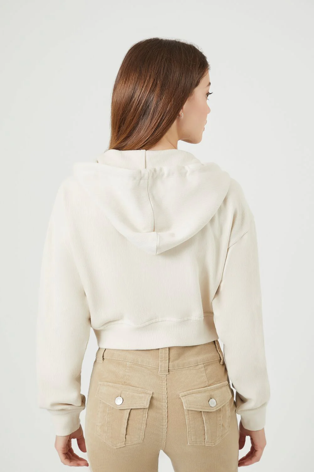 Ribbed Cropped Zip-Up Hoodie - Image 2