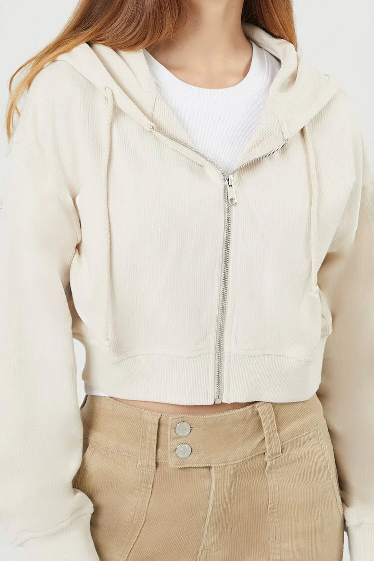 Ribbed Cropped Zip-Up Hoodie - Image 4