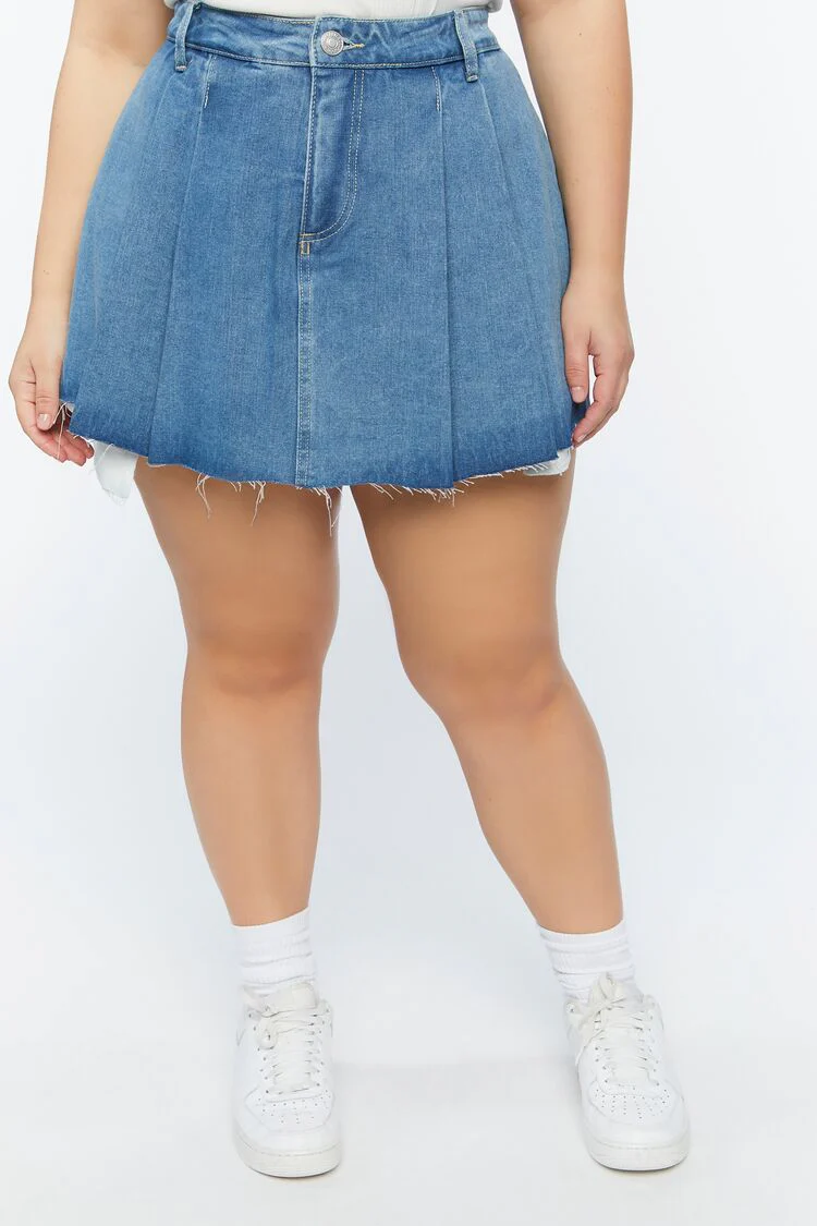 Plus Size Pleated Denim Skort - Image 2