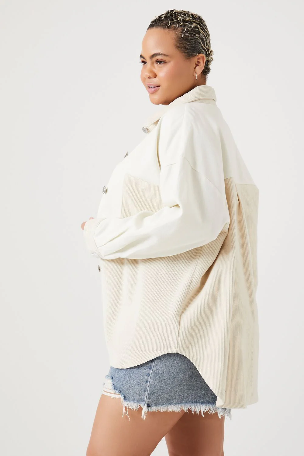 Plus Size Corduroy Colorblock Shacket - Image 2