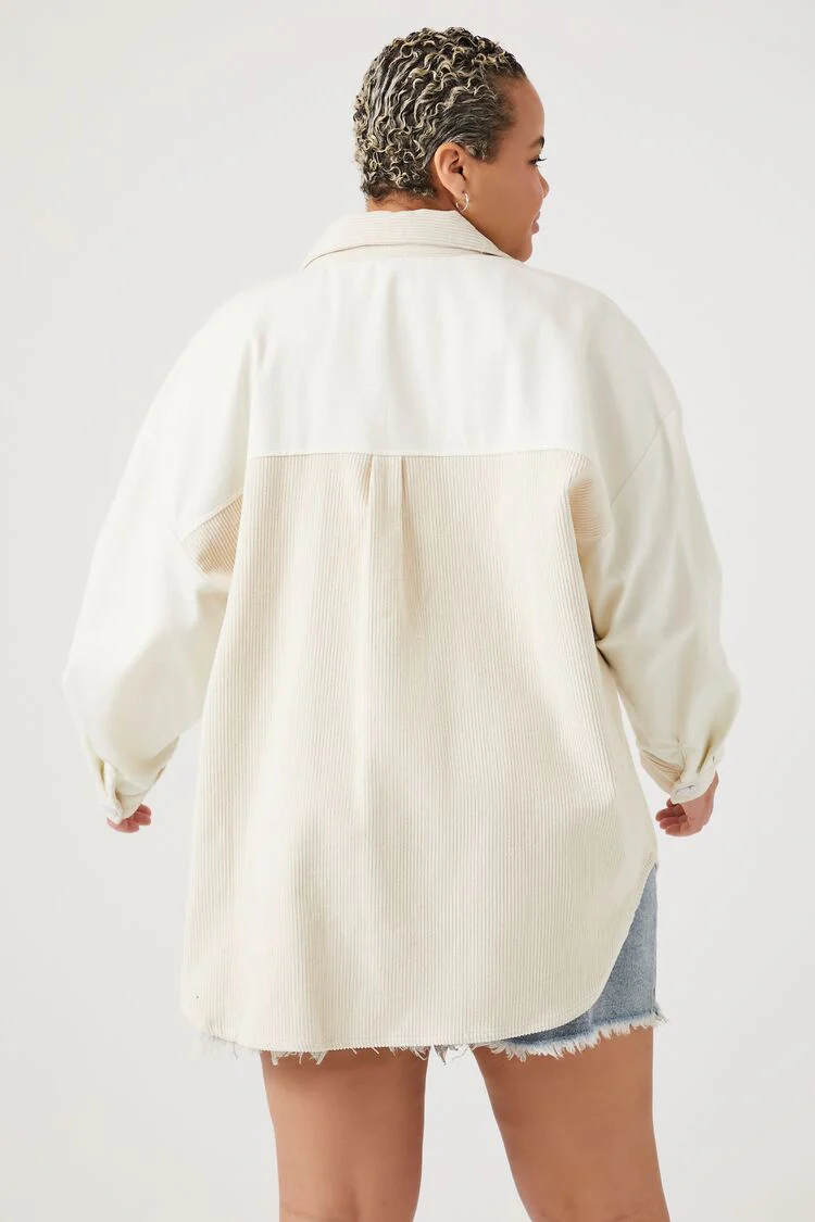 Plus Size Corduroy Colorblock Shacket - Image 3