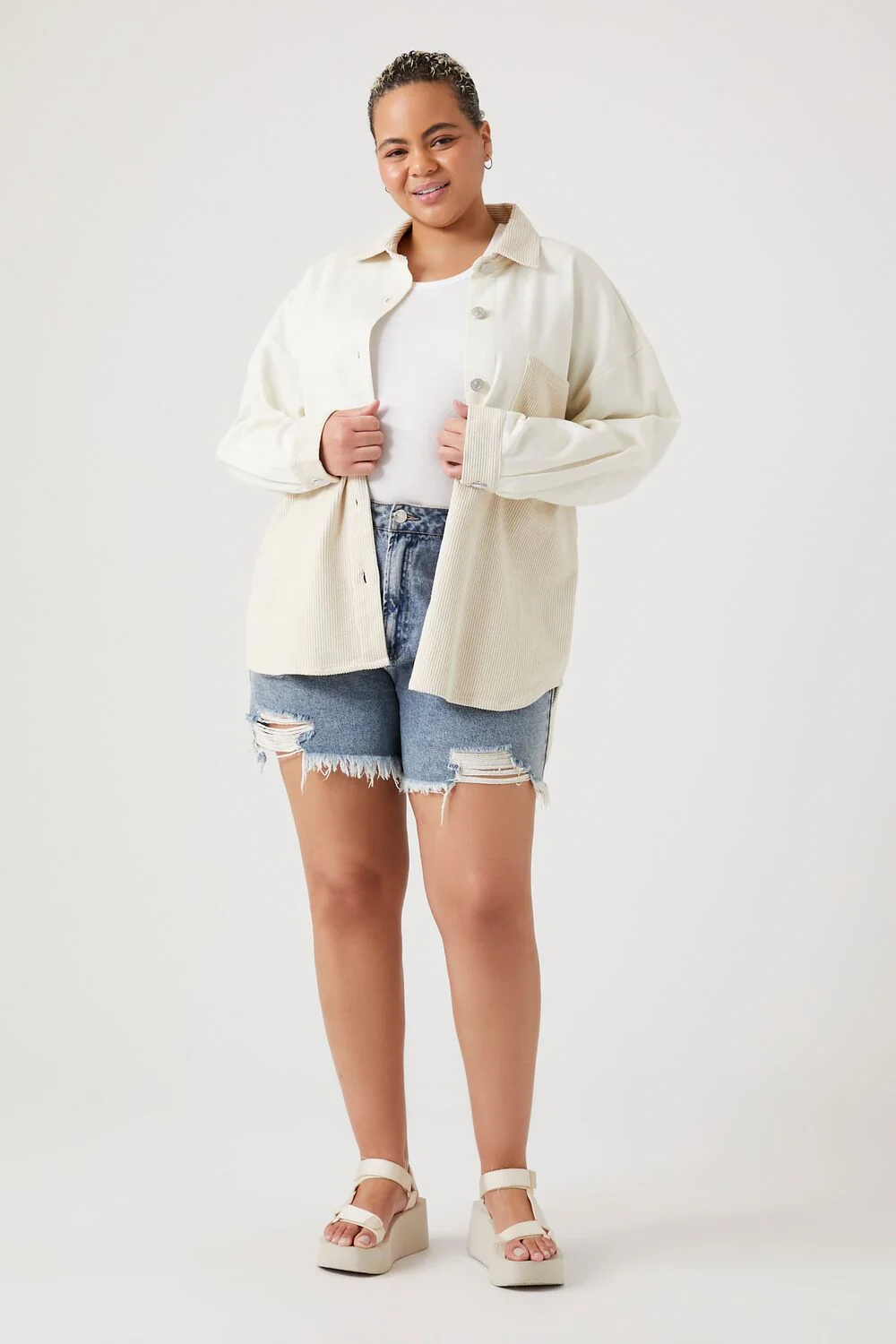Plus Size Corduroy Colorblock Shacket - Image 4