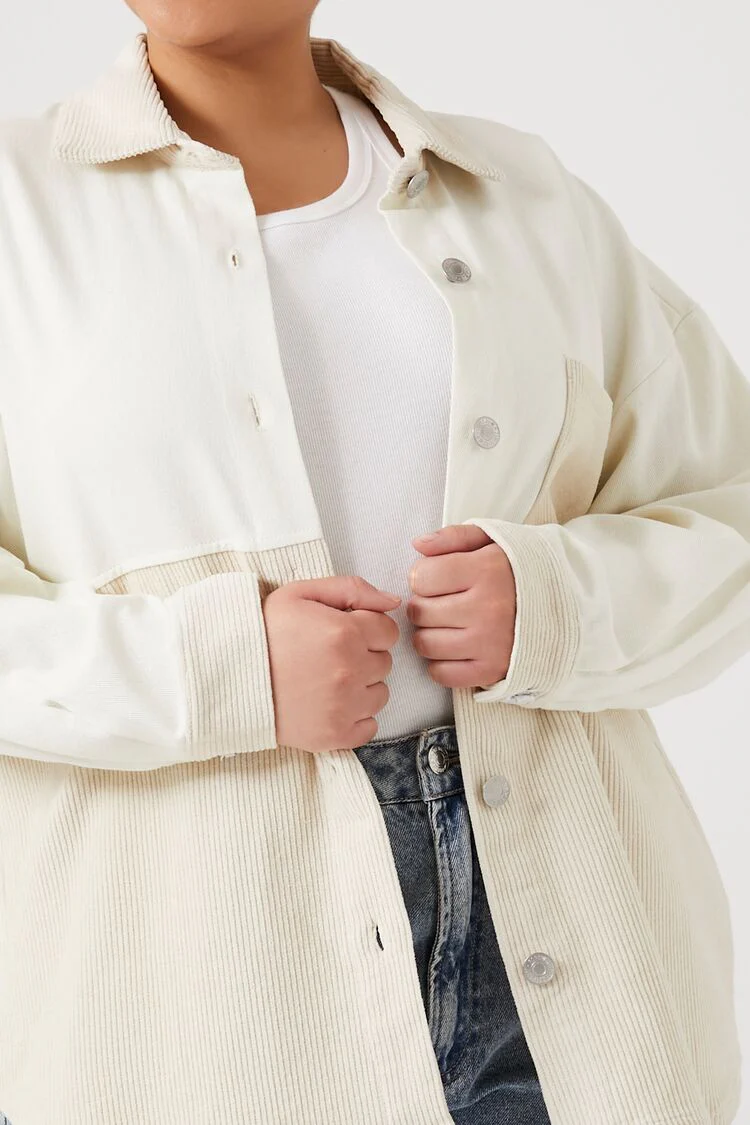 Plus Size Corduroy Colorblock Shacket - Image 5