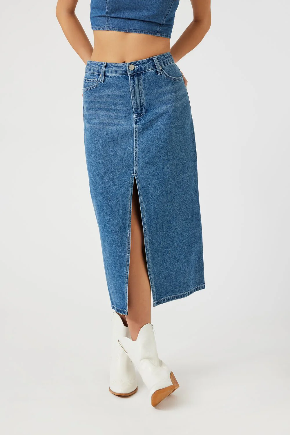 Denim Slit Midi Skirt - Image 2