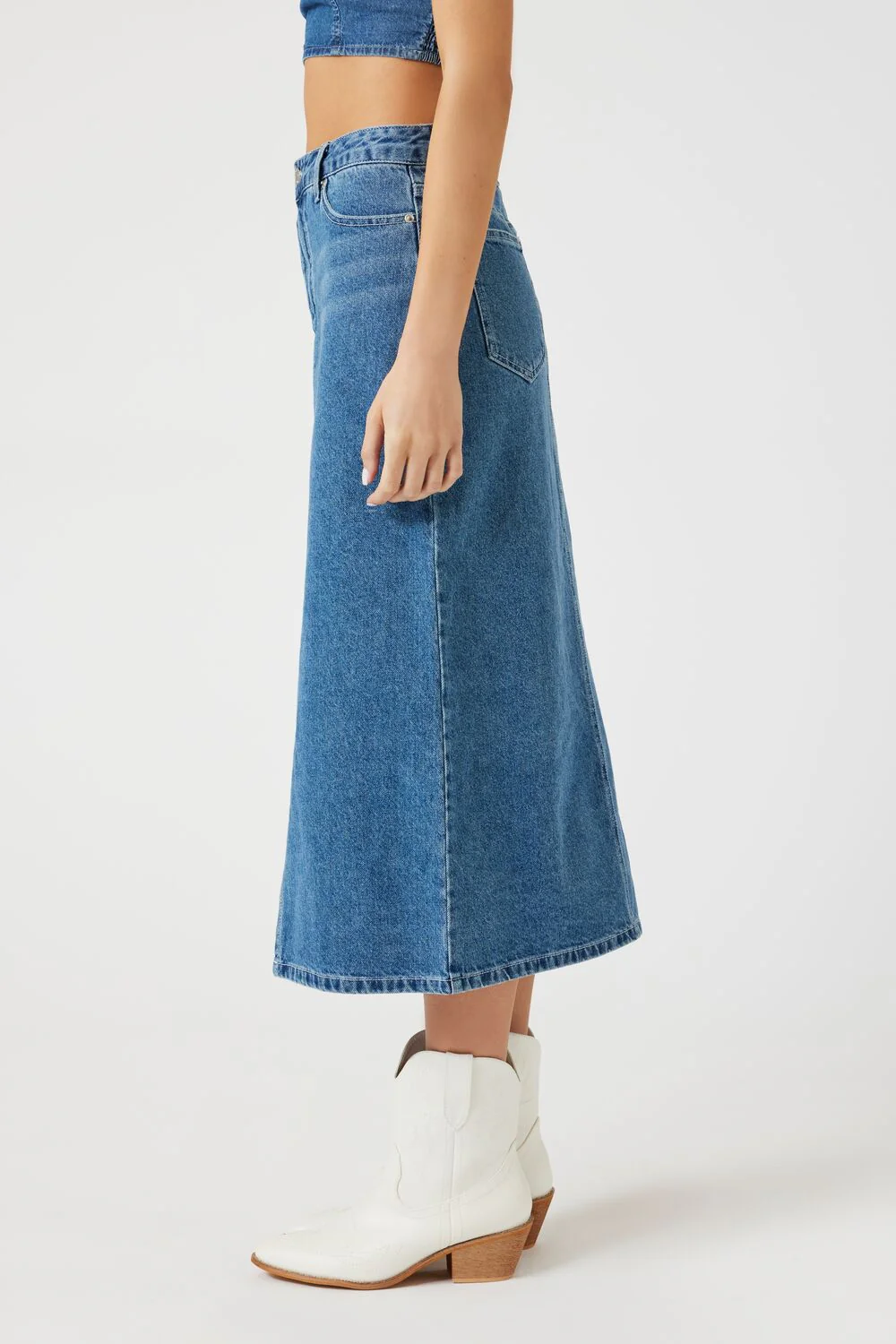 Denim Slit Midi Skirt - Image 3
