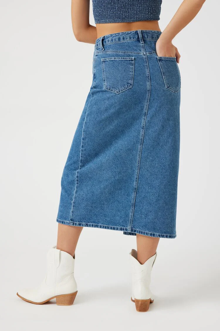 Denim Slit Midi Skirt - Image 4