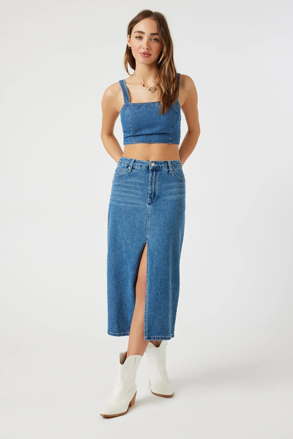 Denim Slit Midi Skirt - Image 5
