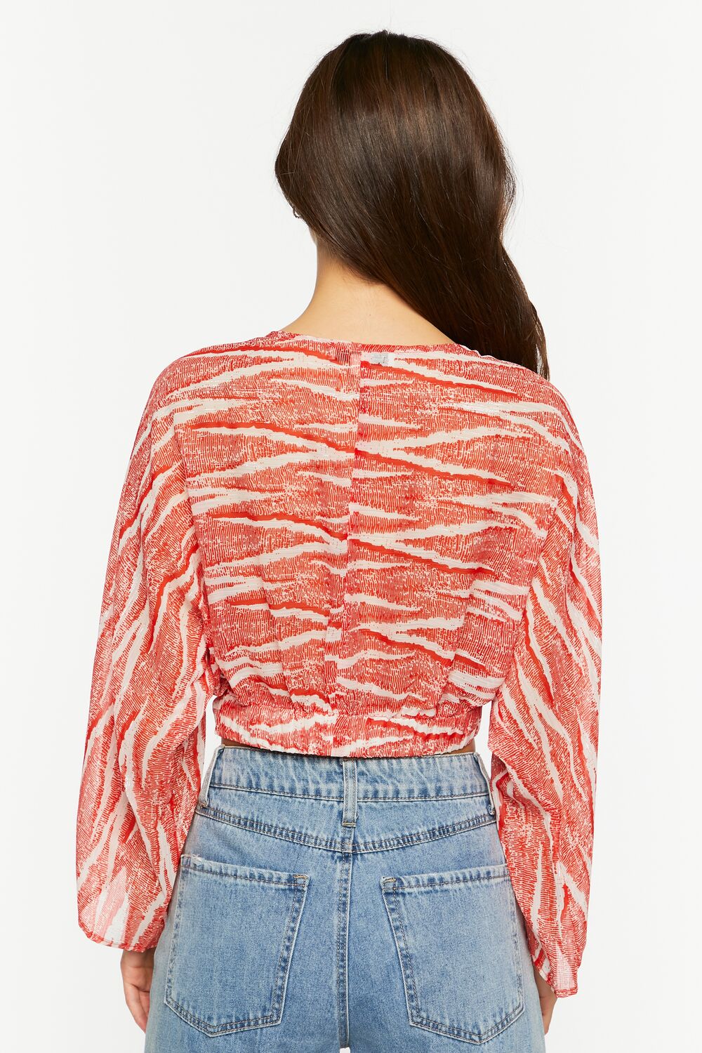 Abstract Chiffon Tie-Front Crop Top - Image 3