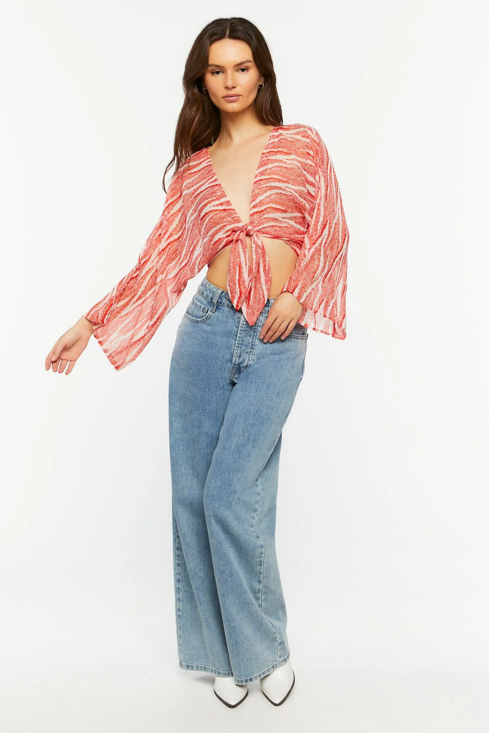 Abstract Chiffon Tie-Front Crop Top - Image 4
