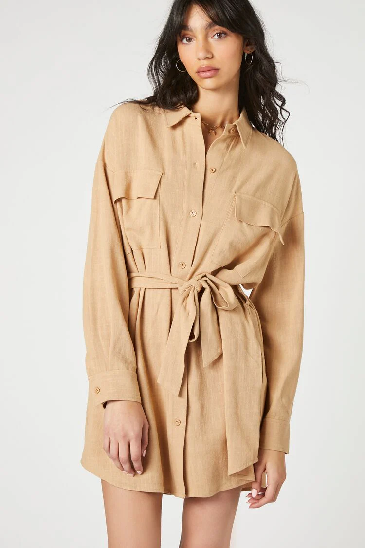 Tie-Waist Mini Shirt Dress - Image 2