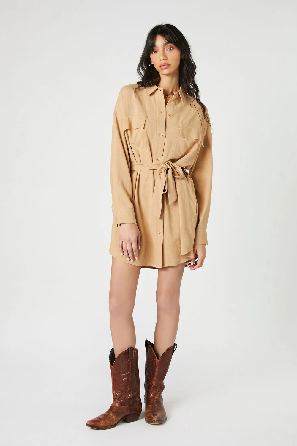 Tie-Waist Mini Shirt Dress - Image 5
