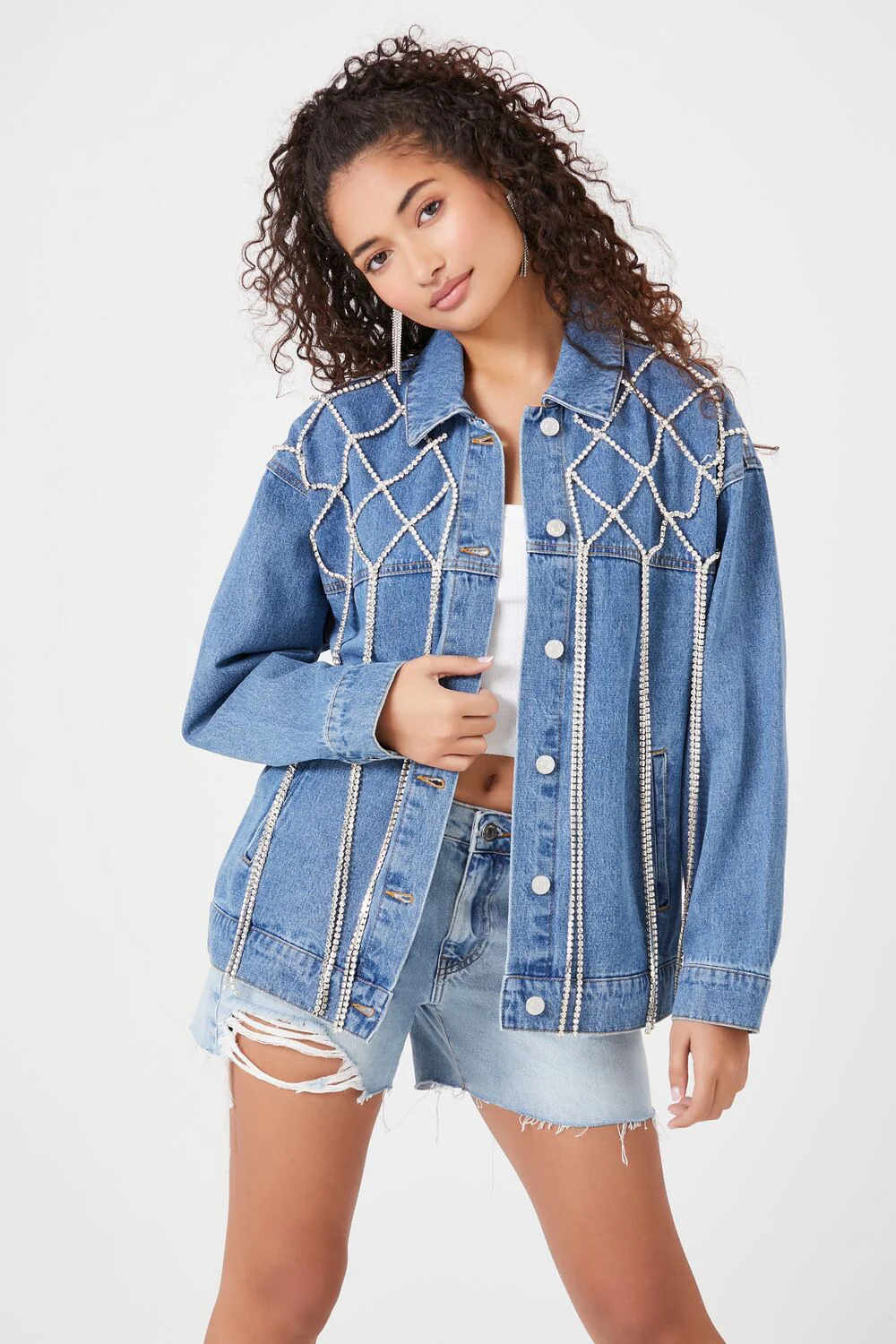 Rhinestone Fringe Denim Jacket - Image 6