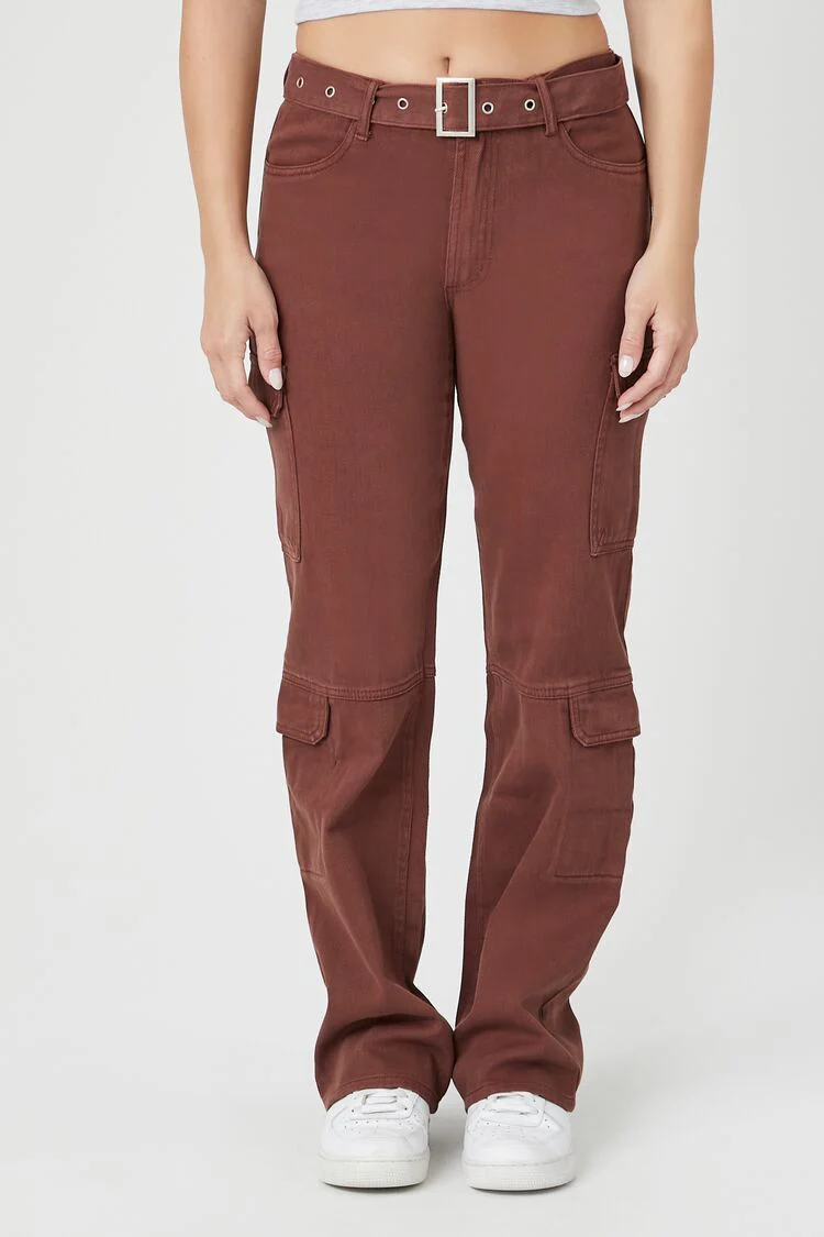 Belted Denim Cargo Jeans - Image 2